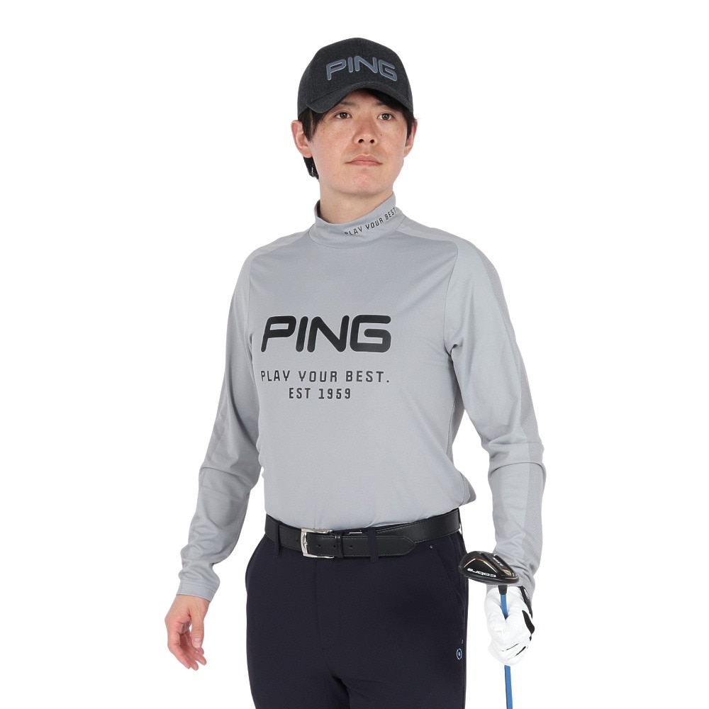 ピン（PING）（メンズ）ゴルフウェア メッシュボーダー ジャガード 長袖ハイネックシャツ 621-5166101-020
