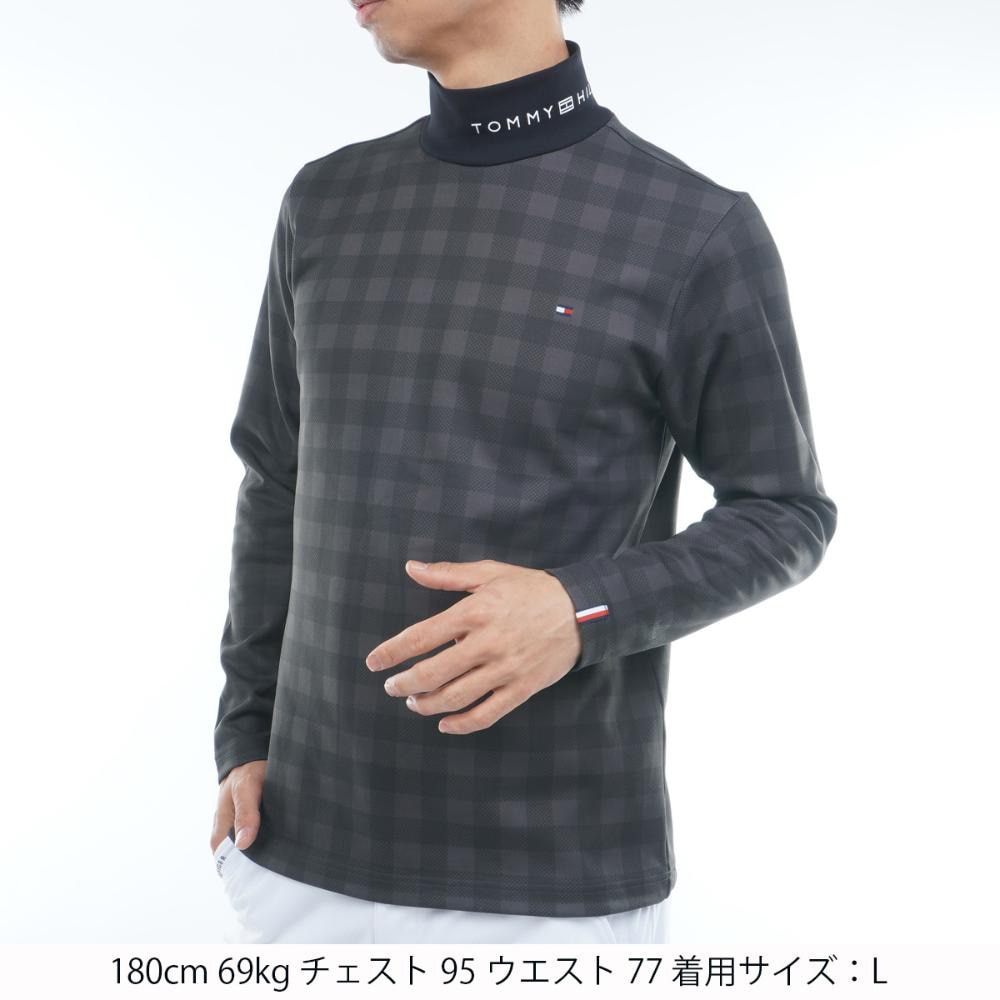 トミーヒルフィガー（TOMMY HILFIGER）（メンズ）ゴルフウェア チェック柄 長袖ハイネックシャツ THMA569-BLK
