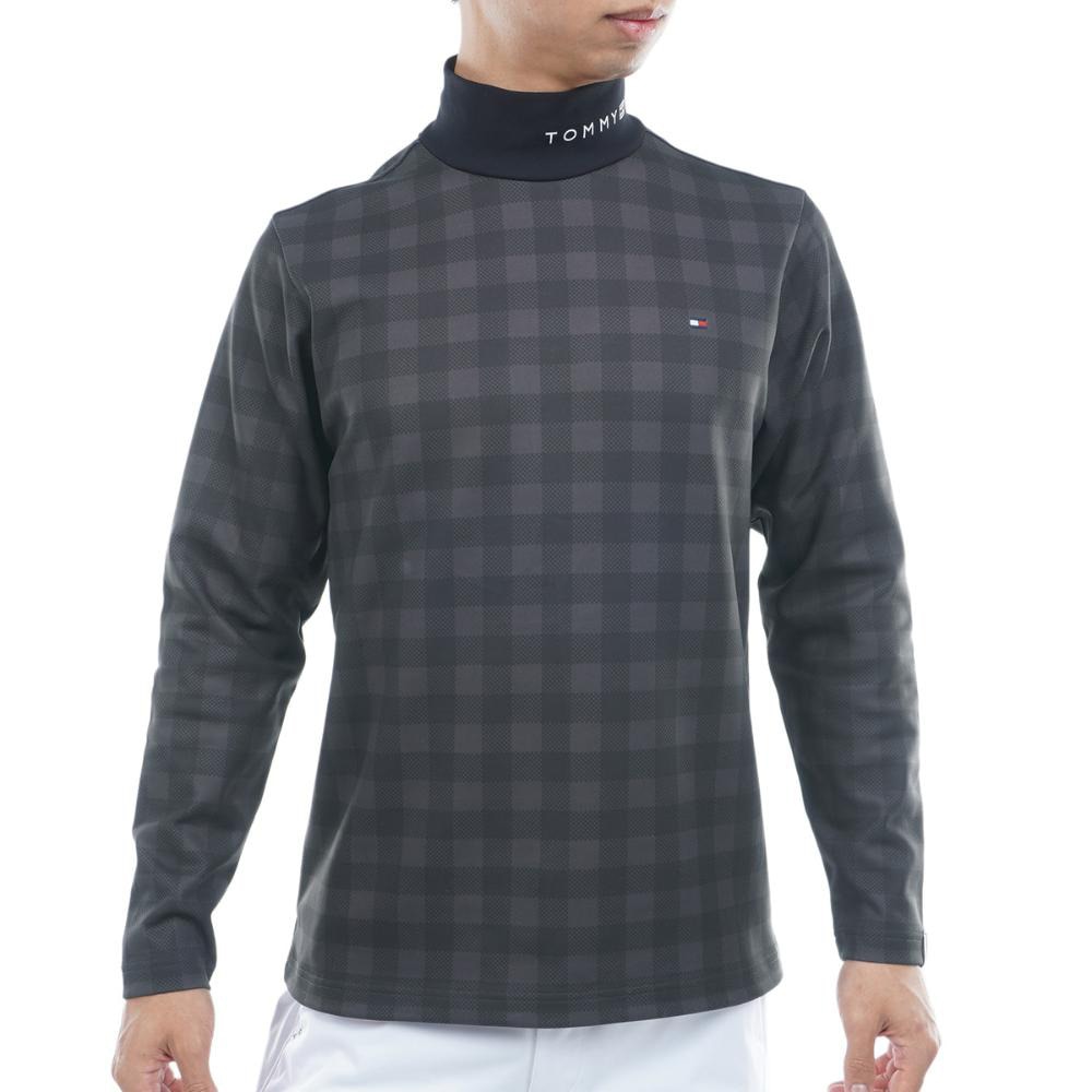 トミーヒルフィガー（TOMMY HILFIGER）（メンズ）ゴルフウェア チェック柄 長袖ハイネックシャツ THMA569-BLK
