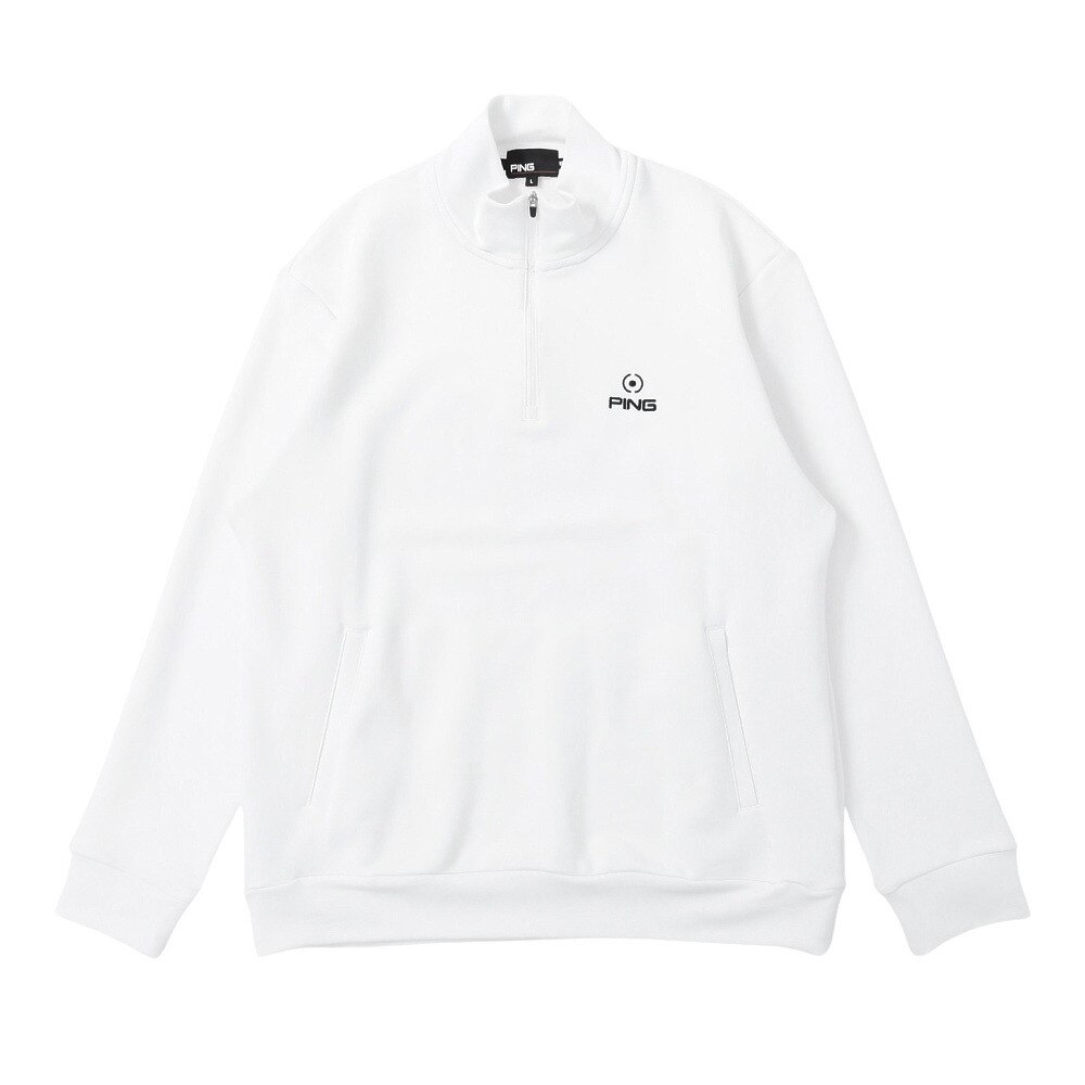 【新品・タグ付き】PING ハーフジップゴルフウェア　ホワイト×グレー　Lサイズ ピン（PING）（メンズ）ゴルフウェア 長袖 ドライミックス ベア