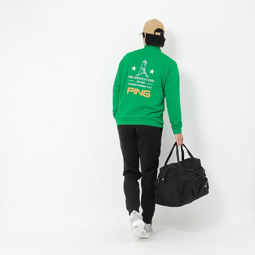 【新品】 PING ピン ハーフジップ パーカー フーディ ロゴ グリーン S ピン（PING）（メンズ）ゴルフウェア 長袖 ドライミックス ベア