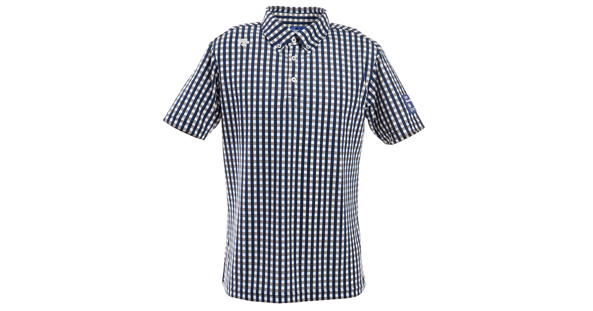 ゴルフ ポロシャツ メンズ チェックプリント鹿の子ボタンダウンシャツ Dgmpja33 Nv00 デサントゴルフ エルブレス