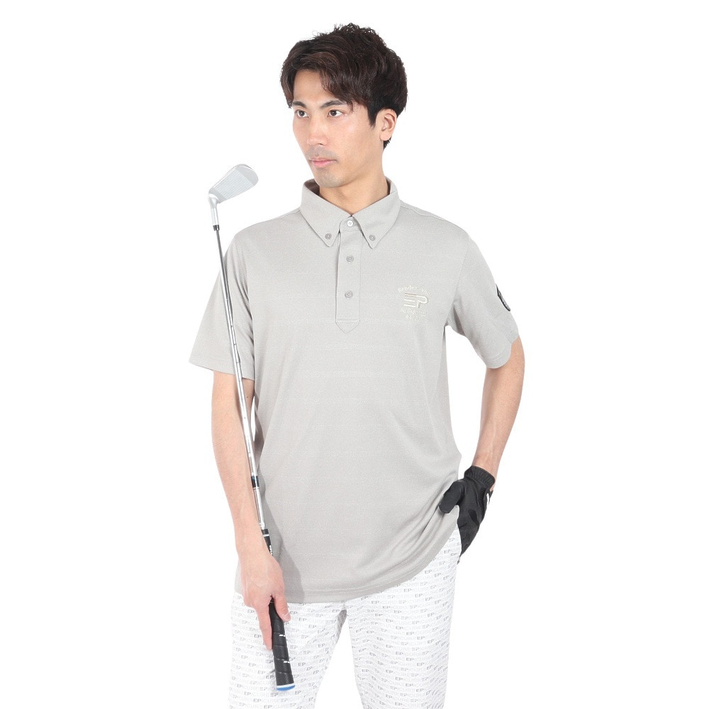 エピキュール（epicure）（メンズ）ゴルフウェア 鹿の子ボーダー ボタンダウン半袖ポロシャツ 151-26342-013