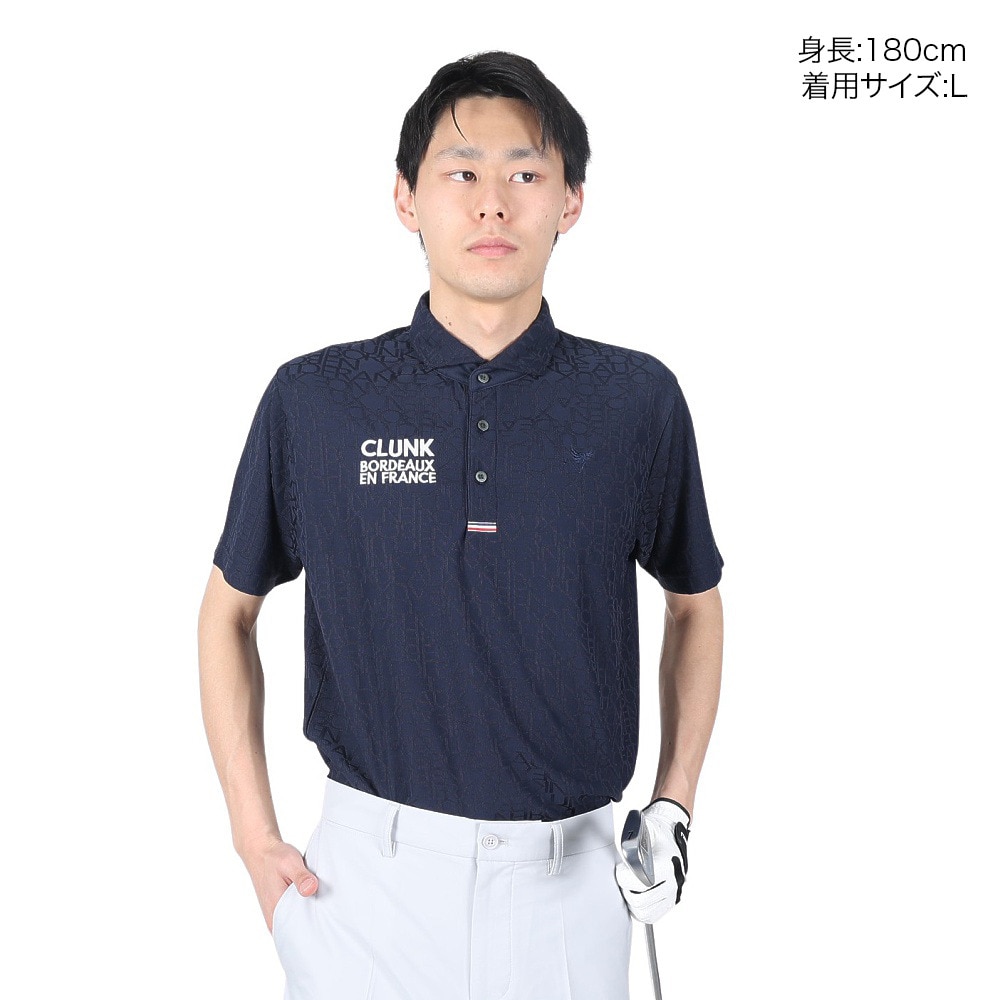 クランク（CLUNK）（メンズ）ゴルフウェア 吸汗 速乾 ジャガード ドライプラス半袖ポロシャツ CL5MTG03 NVY