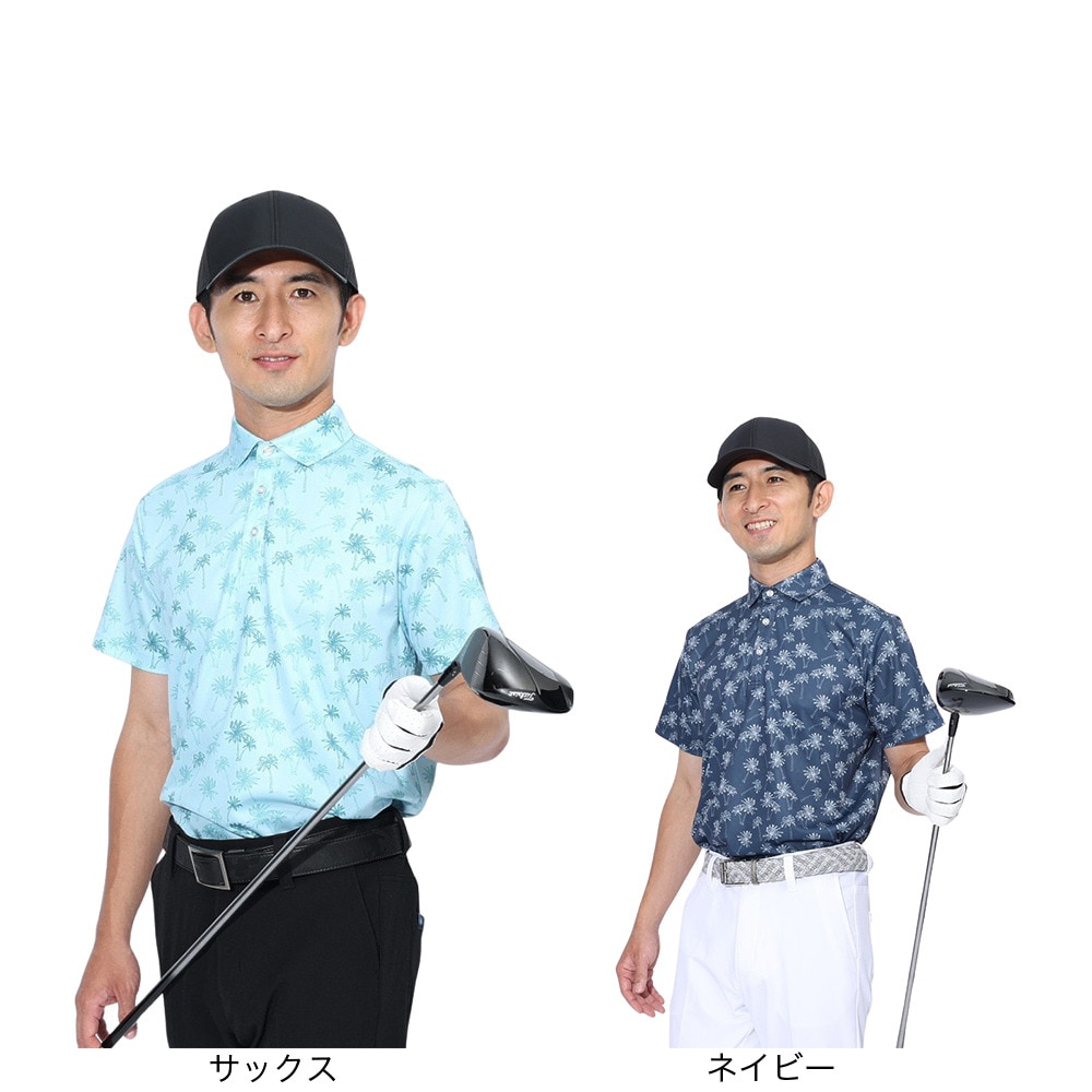 パフォーマンスギア（PG）（メンズ）ゴルフウェア 吸汗 速乾 冷感 半袖ポロシャツ ヤシ柄 403PG22EG2034 SAX