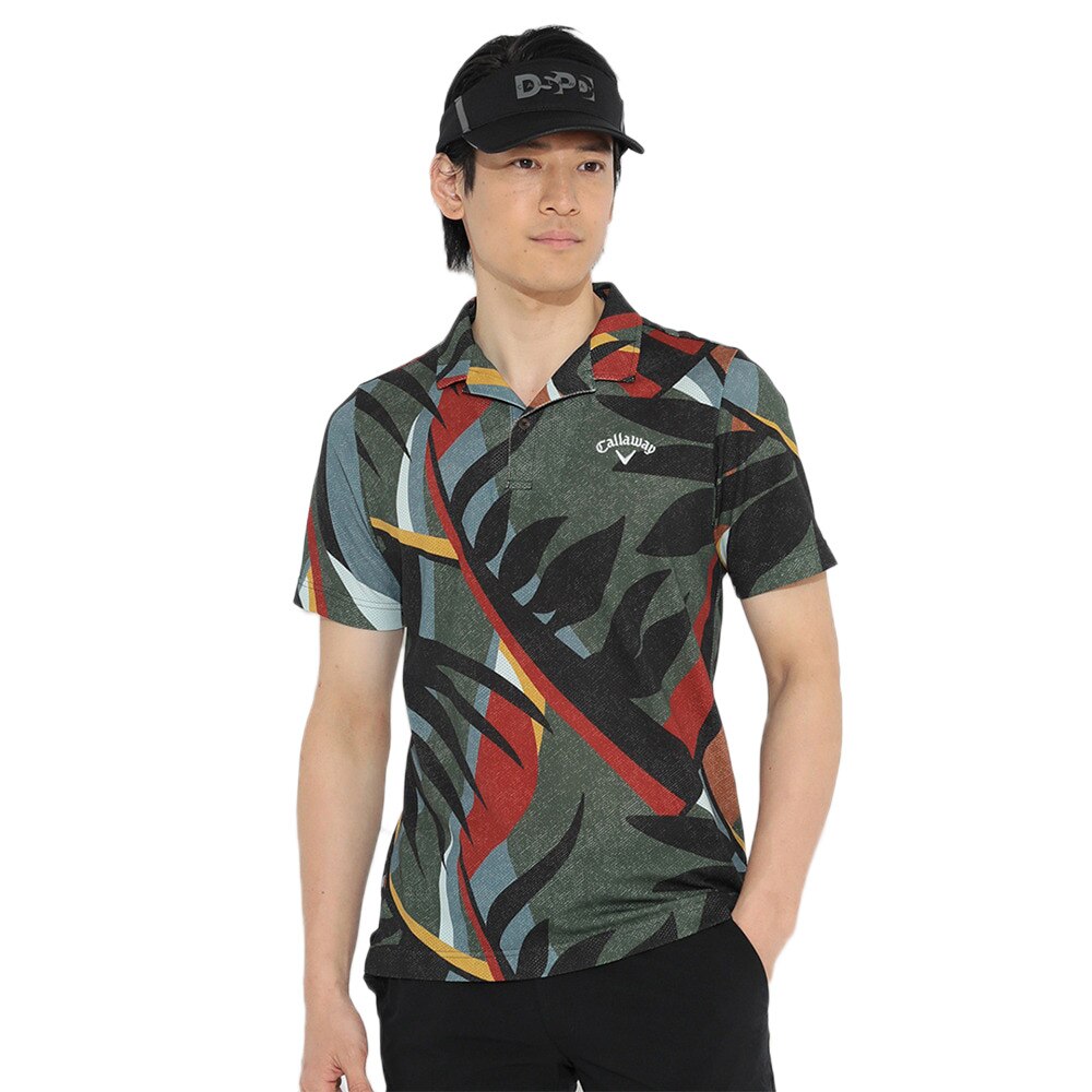 キャロウェイ ゴルフウェア ビックボタニカルプリントメッシュカノコ 半袖開襟シャツ C22134124-1010 Ｍ 90 ゴルフの画像