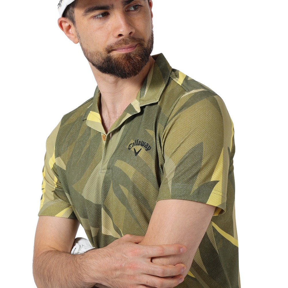 キャロウェイ（CALLAWAY）（メンズ）ゴルフウェア 吸汗 速乾 植物柄 ビックボタニカルプリントメッシュ 半袖 開襟 ポロシャツ  C22134124-1060 ゴルフ用品はヴィクトリアゴルフ