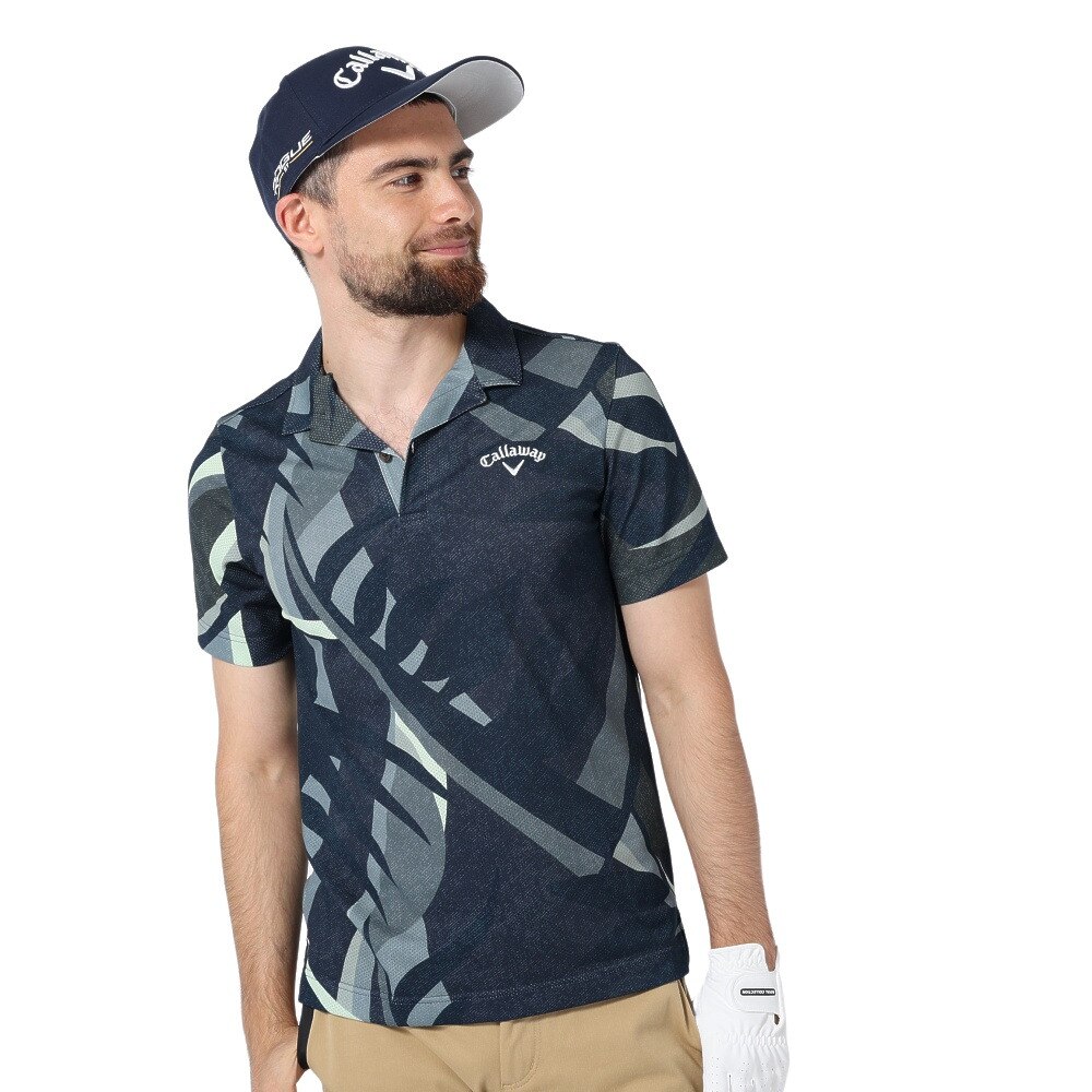 キャロウェイ（CALLAWAY）（メンズ）ゴルフウェア 吸汗 速乾 植物柄 ビックボタニカルプリントメッシュ 半袖 開襟 ポロシャツ C22134124-1120
