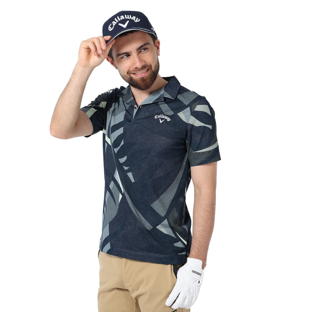 キャロウェイ（CALLAWAY）（メンズ）ゴルフウェア 吸汗 速乾 植物柄 ビックボタニカルプリントメッシュ 半袖 開襟 ポロシャツ C22134124-1120