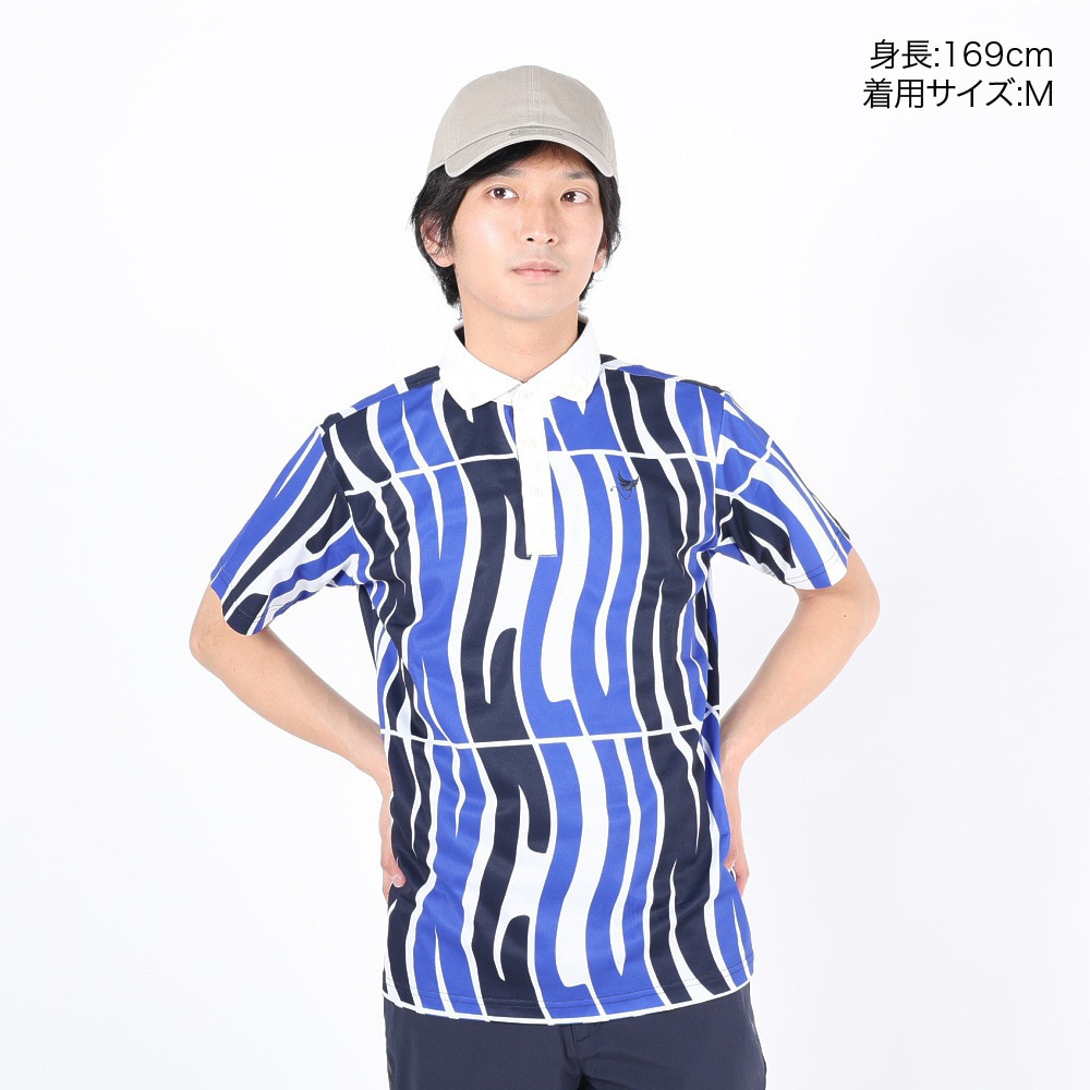 クランク（CLUNK）（メンズ）ゴルフウェア 冷感 吸汗速乾 氷撃総柄PT 半袖ポロシャツ CL5MTG21 BLU.