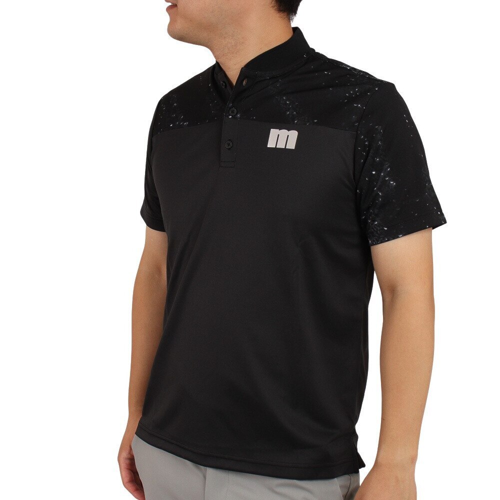 マンシング ゴルフウェア スパークルプリント 切替ヘンリーネックシャツ MEMUJA03 BK00 Ｌ 90 ゴルフの画像
