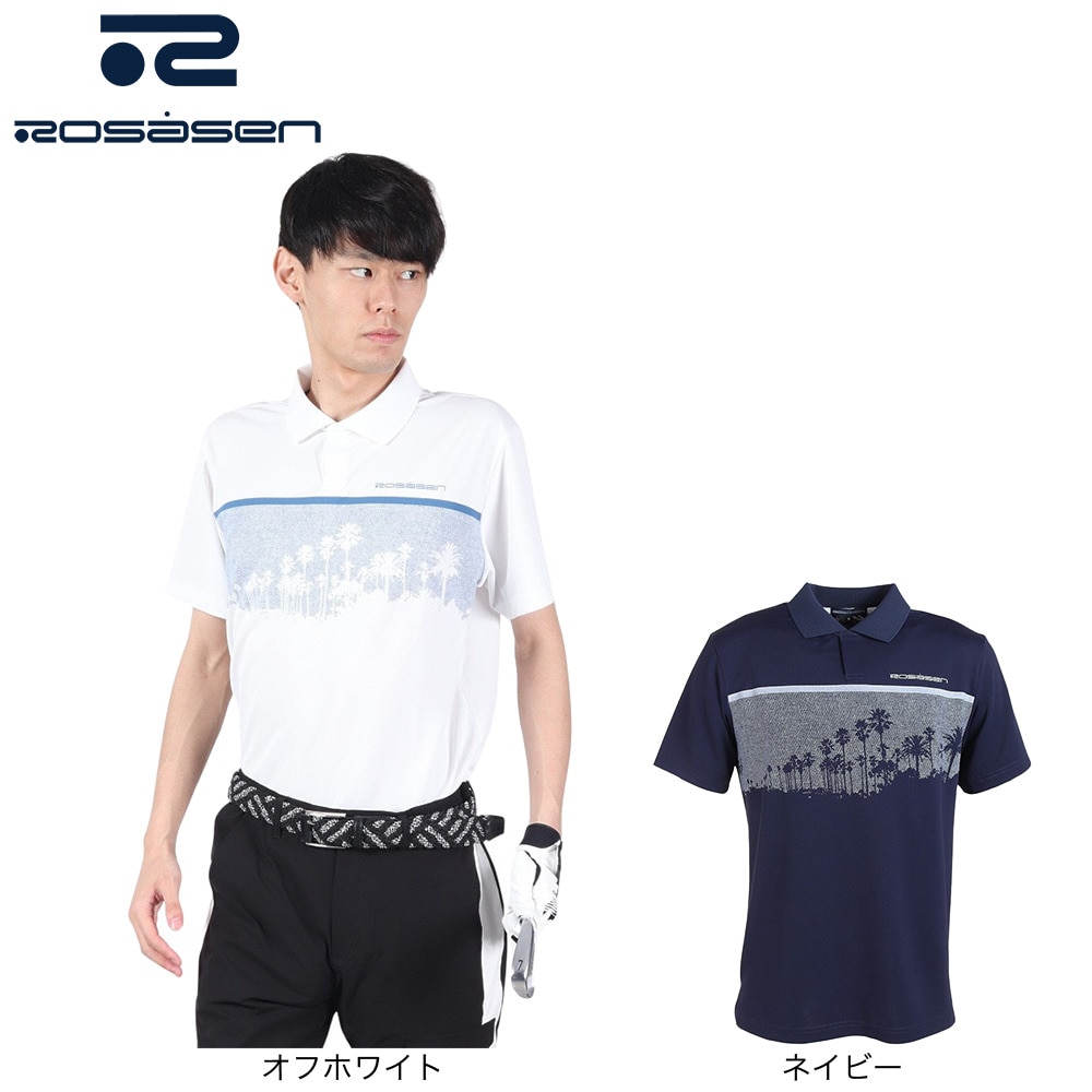 ROSASEN（メンズ）ゴルフウェア 吸水 クールメッシュパネル プリント 半袖 ポロシャツ 044-28543-005