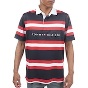 トミーヒルフィガー（TOMMY HILFIGER）（メンズ）ゴルフウェア ストライプ 半袖ラガーシャツ THMA302-NVY