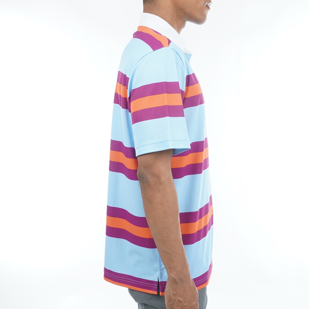 トミー ヒルフィガー ゴルフ（TOMMY HILFIGER GOLF）（メンズ）ゴルフウェア ストライプ 半袖ラガーシャツ THMA302-SAX