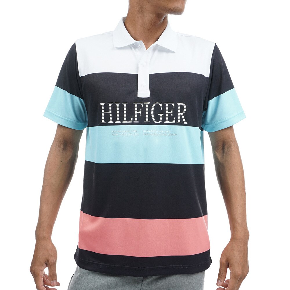 トミーヒルフィガー（TOMMY HILFIGER）（メンズ）ゴルフウェア マルチボーダー 半袖ポロシャツ THMA329-WHT  ゴルフ用品はヴィクトリアゴルフ