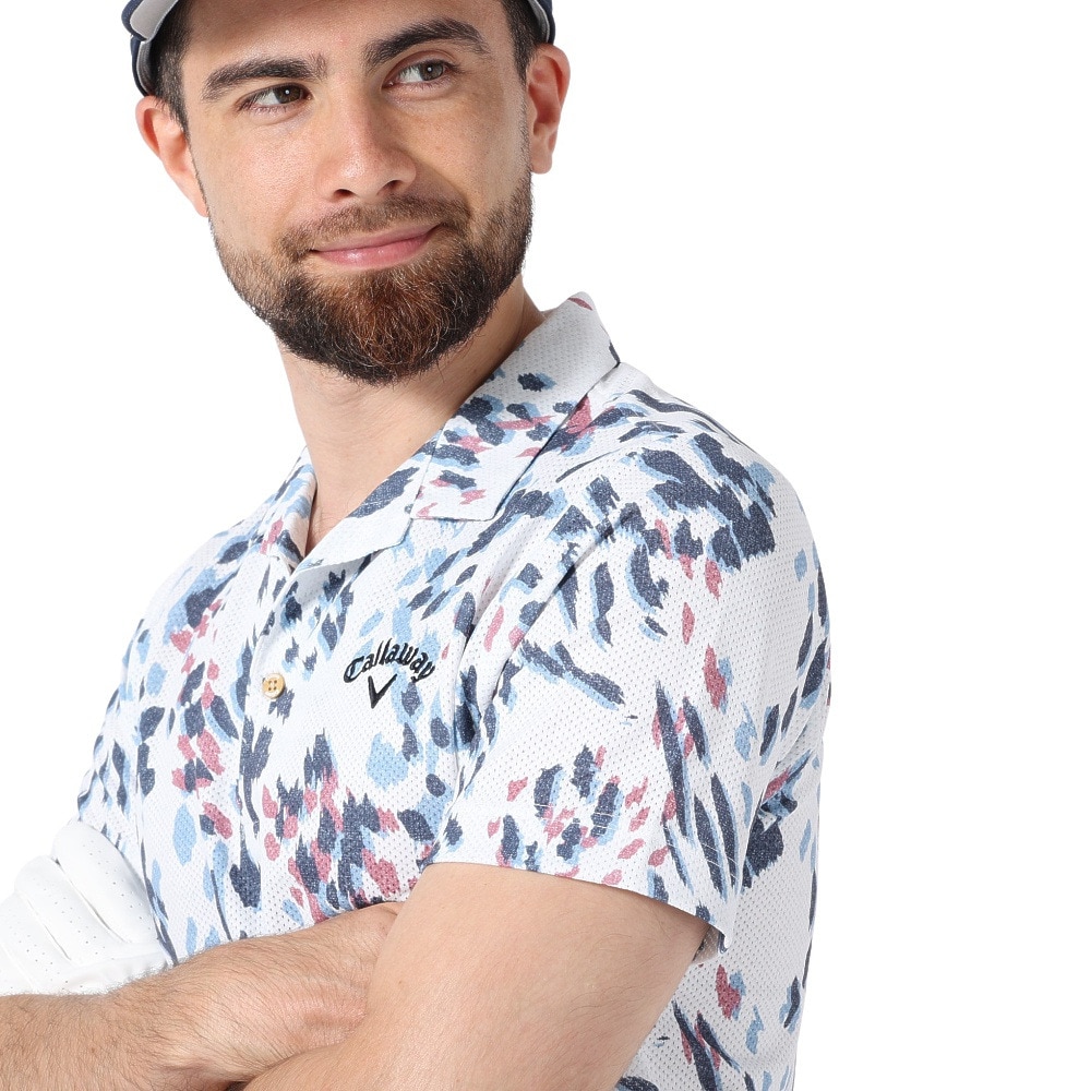 キャロウェイ（CALLAWAY）（メンズ）ゴルフウェア 半袖開襟シャツ かざあなメッシュ マルチカラープリントメッシュカノコ C23134123-1030