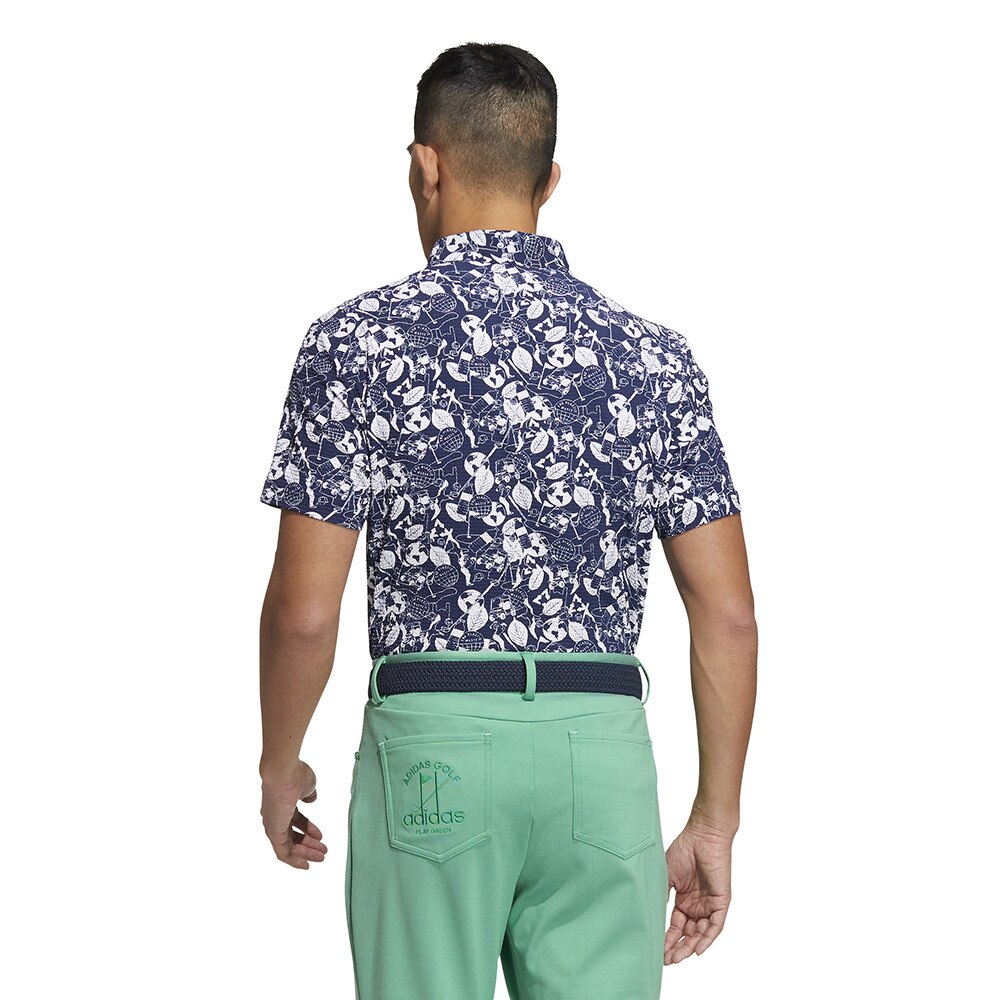 アディダス（adidas）（メンズ）ゴルフウェア 吸汗 速乾 PLAY GREEN サッカープリント 半袖ボタンダウンシャツ NMJ71-HS9055NV/WH  ゴルフ用品はヴィクトリアゴルフ