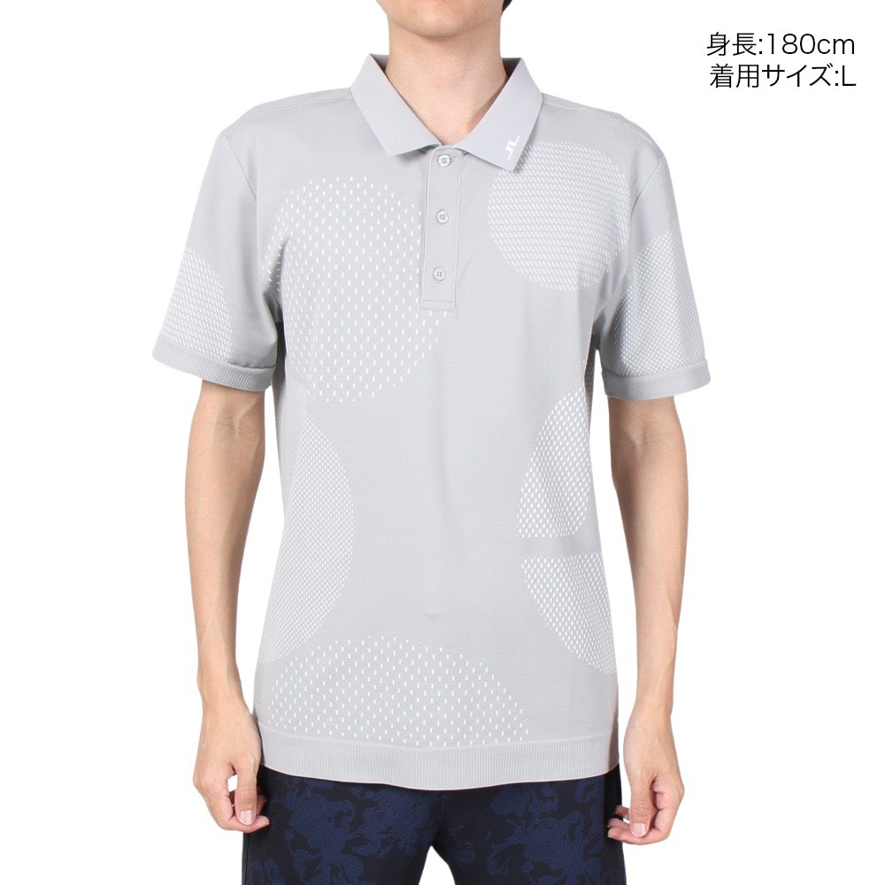 J.LINDEBERG（メンズ）ゴルフウェア 速乾 冷却 Nate アートワーク シームレス 襟ロゴ 半袖ポロシャツ 071-28454-013