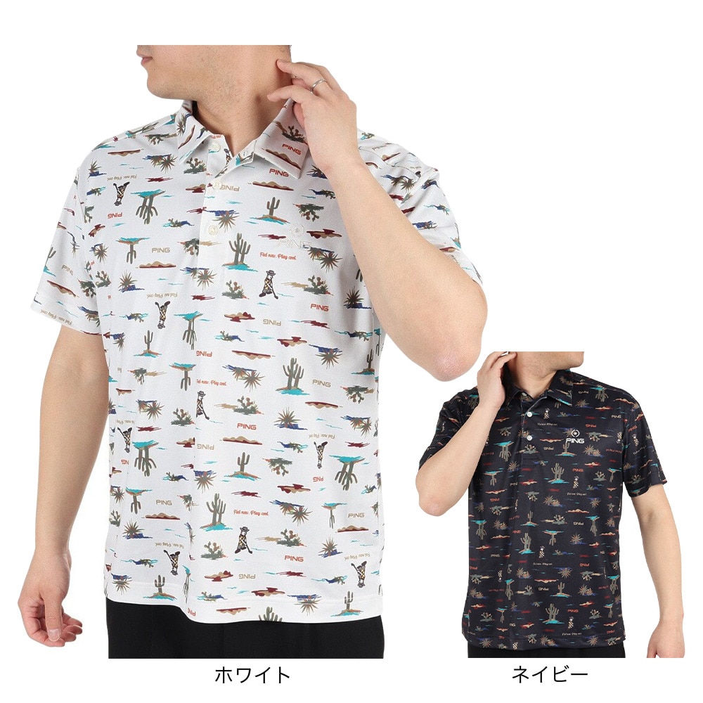 ピン（PING）（メンズ）ゴルフウェア 半袖 アロハ柄ビックシルエットポロシャツ 621-3160205-120