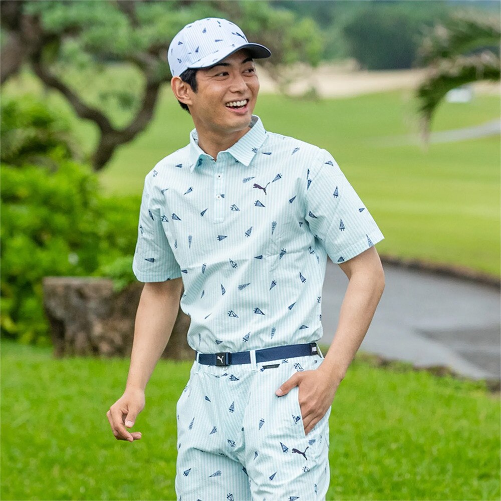 プーマ（PUMA）（メンズ）ゴルフウェア ゴルフ フラッグプリント シアサッカー 半袖 ポロシャツ 622424-02 ゴルフ用品はヴィクトリア ゴルフ
