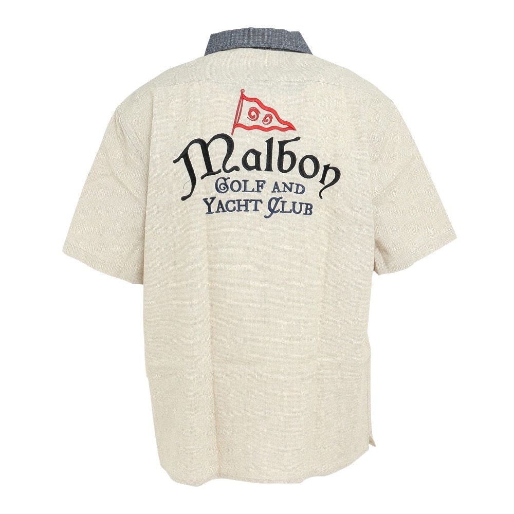 マルボンゴルフ（Malbon Glolf）（メンズ）ゴルフウェア Linen 半袖 シャツ M-7535-SAN