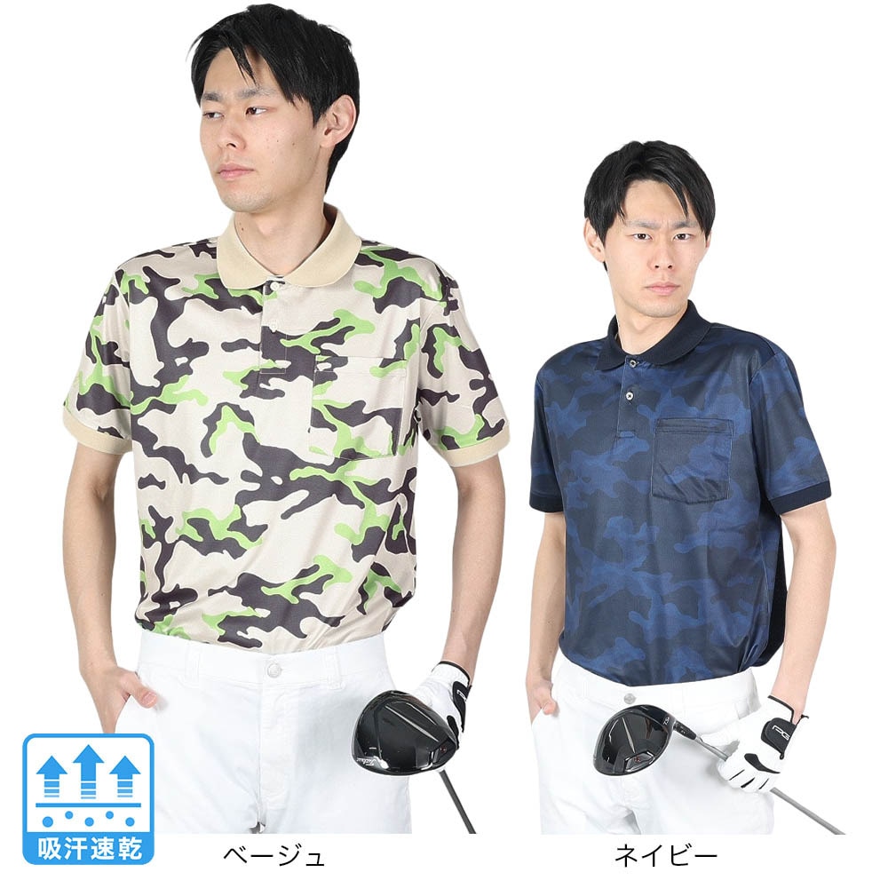 ROSASEN（メンズ）ゴルフウェア 吸水速乾 クールコア カモフラプリント 半袖ポロシャツ 044-21342-051