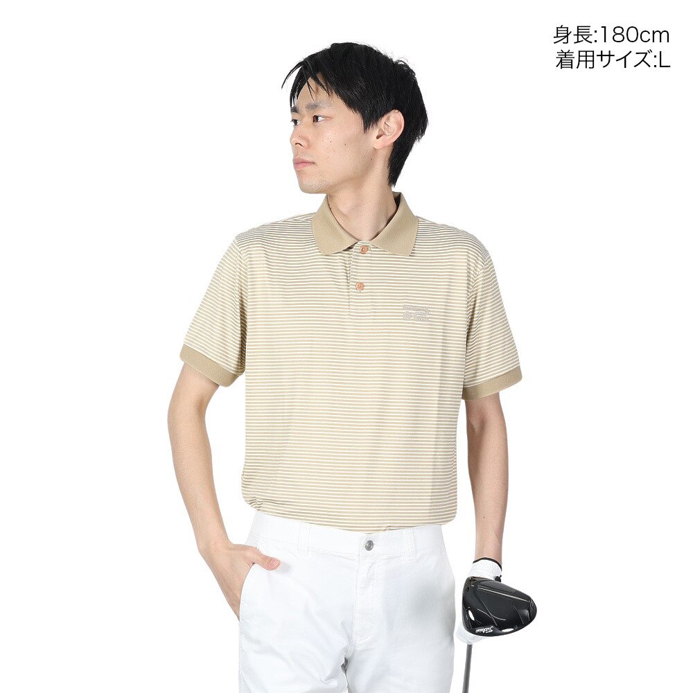 ROSASEN（メンズ）ゴルフウェア ストレッチボーダー半袖ポロシャツ 044-21343-052