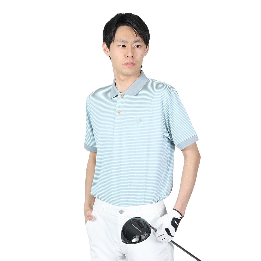 ROSASEN（メンズ）ゴルフウェア ストレッチボーダー半袖ポロシャツ 044-21343-091