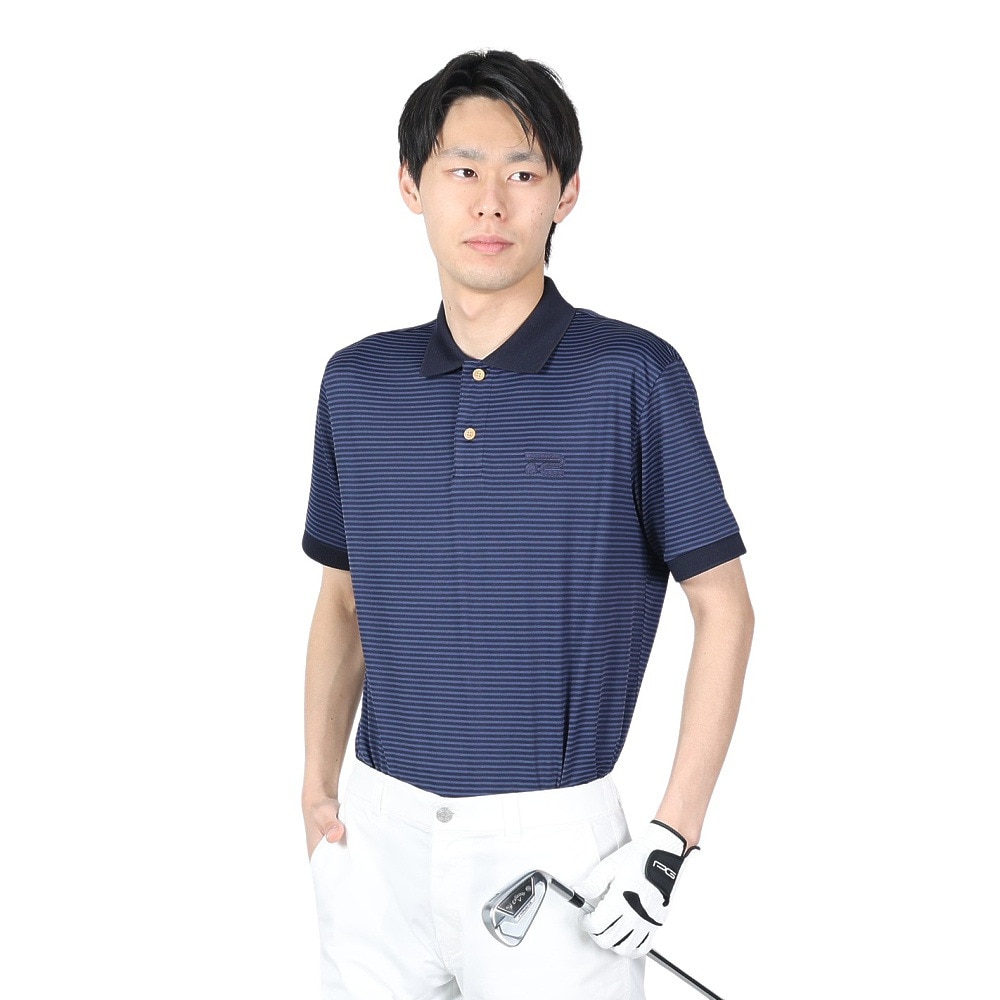 ROSASEN（メンズ）ゴルフウェア ストレッチボーダー半袖ポロシャツ 044-21343-098