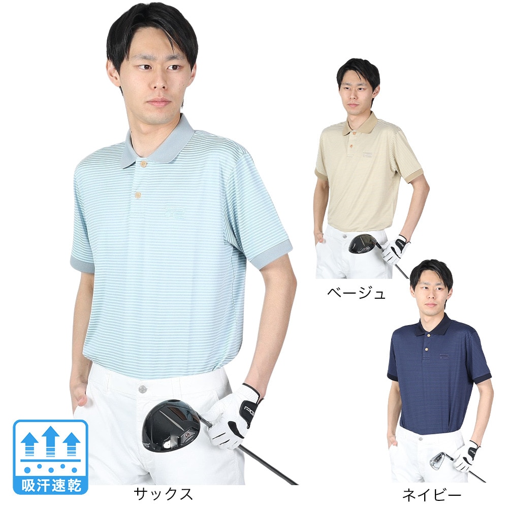 ROSASEN（メンズ）ゴルフウェア 吸水速乾 ストレッチボーダー 半袖ポロシャツ 044-21343-052