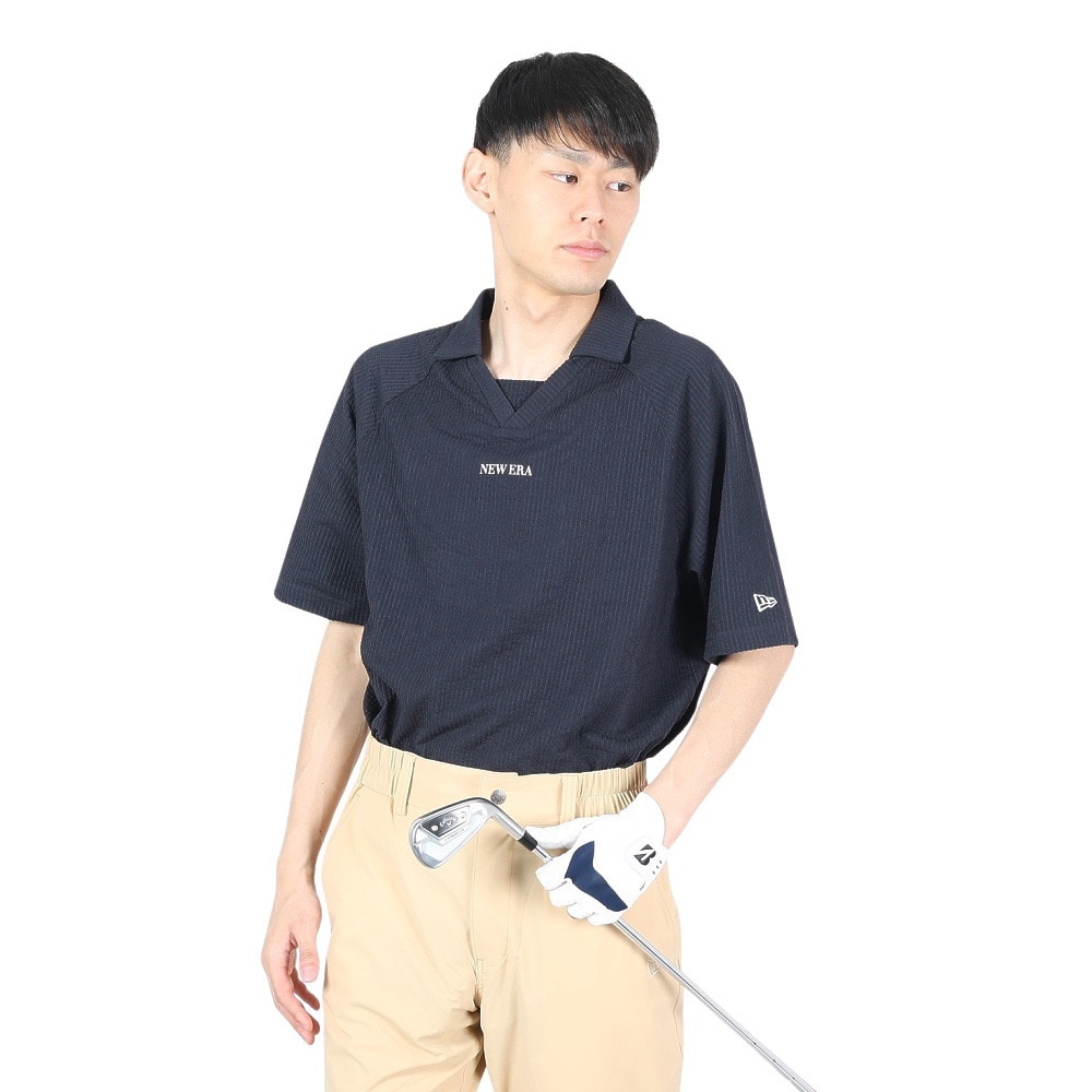 ニューエラ（NEW ERA）（メンズ）ゴルフウェア 半袖 シアサッカー ポロシャツ ネイビー 14109032