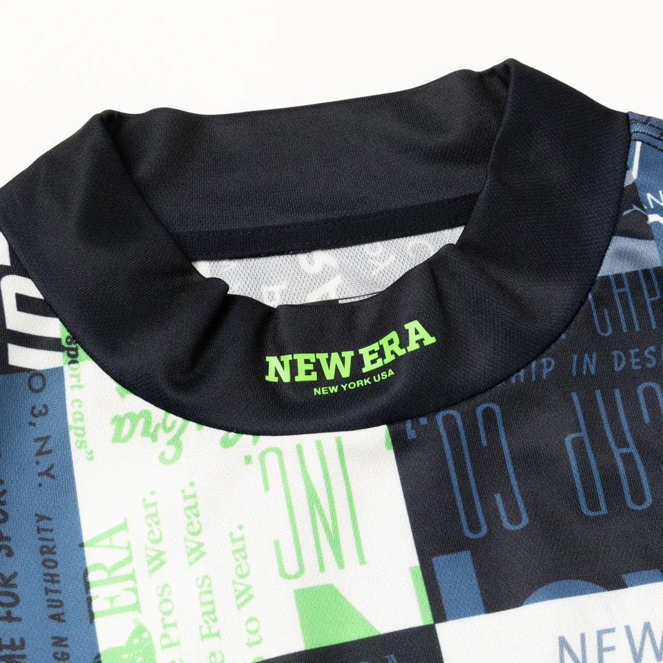 ニューエラ（NEW ERA）（メンズ、レディース）ゴルフウェア 半袖 吸汗速乾 ミッドネック Tシャツ アーカイブ オールオーバーロゴ 14311412