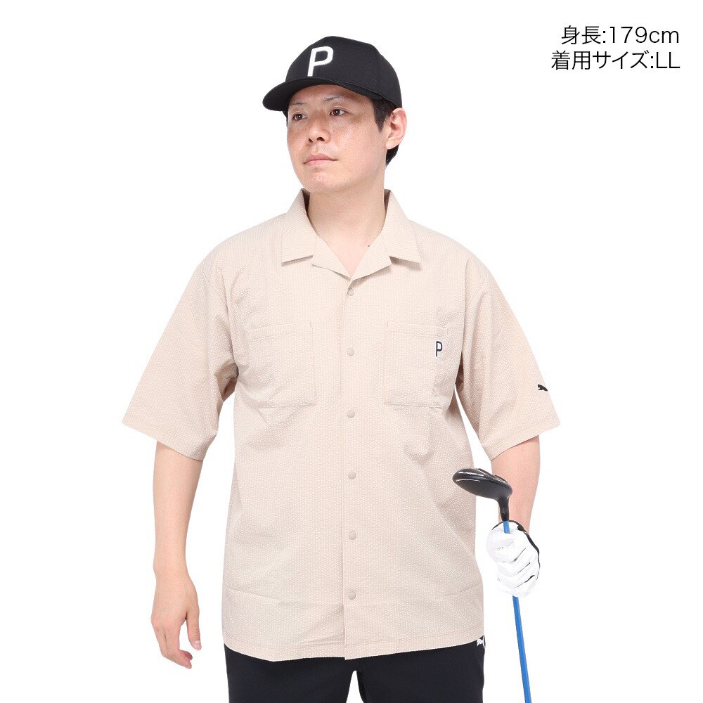 プーマ（PUMA）（メンズ）ゴルフウェア P ストレッチ シアサッカー オープンカラー半袖シャツ 627645-03
