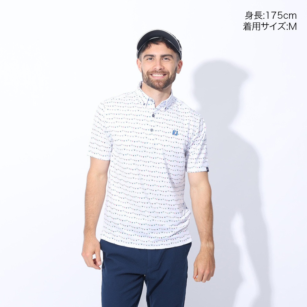 フットジョイ（FOOT JOY）（メンズ）ゴルフウェア 吸汗速乾 フラッグ プリント 半袖 ボタン ダウンシャツ 81761-SMU