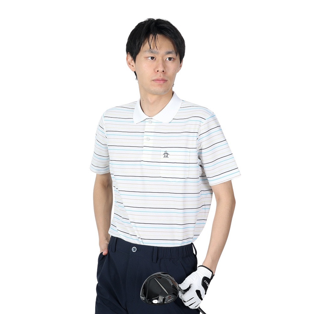 マンシングウエア（MUNSING WEAR）（メンズ）ゴルフウェア 吸汗速乾マルチカラーボーダーシャツ MGMXJA21 WHML