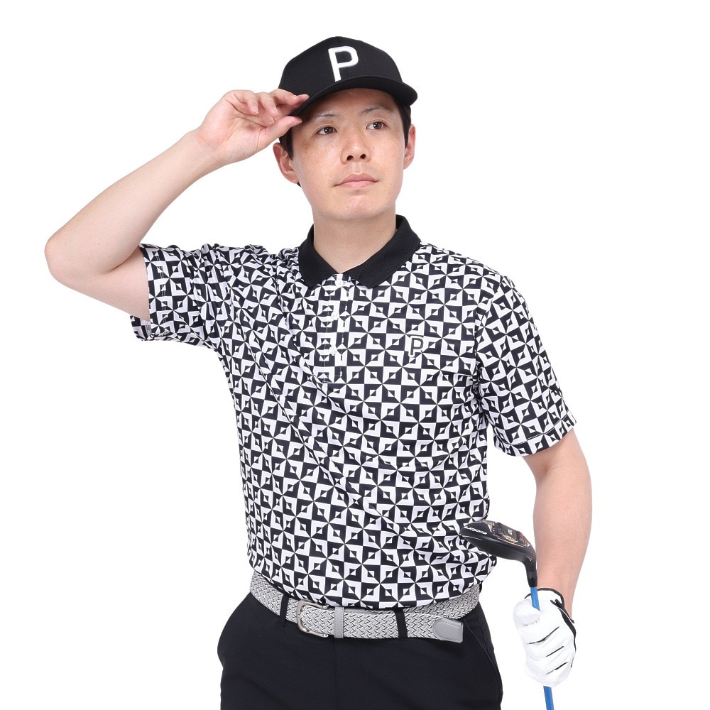 プーマ（PUMA）（メンズ）ゴルフウェア P ストレッチ カノコ モノグラム AOP 半袖 ポロシャツ 627603-01