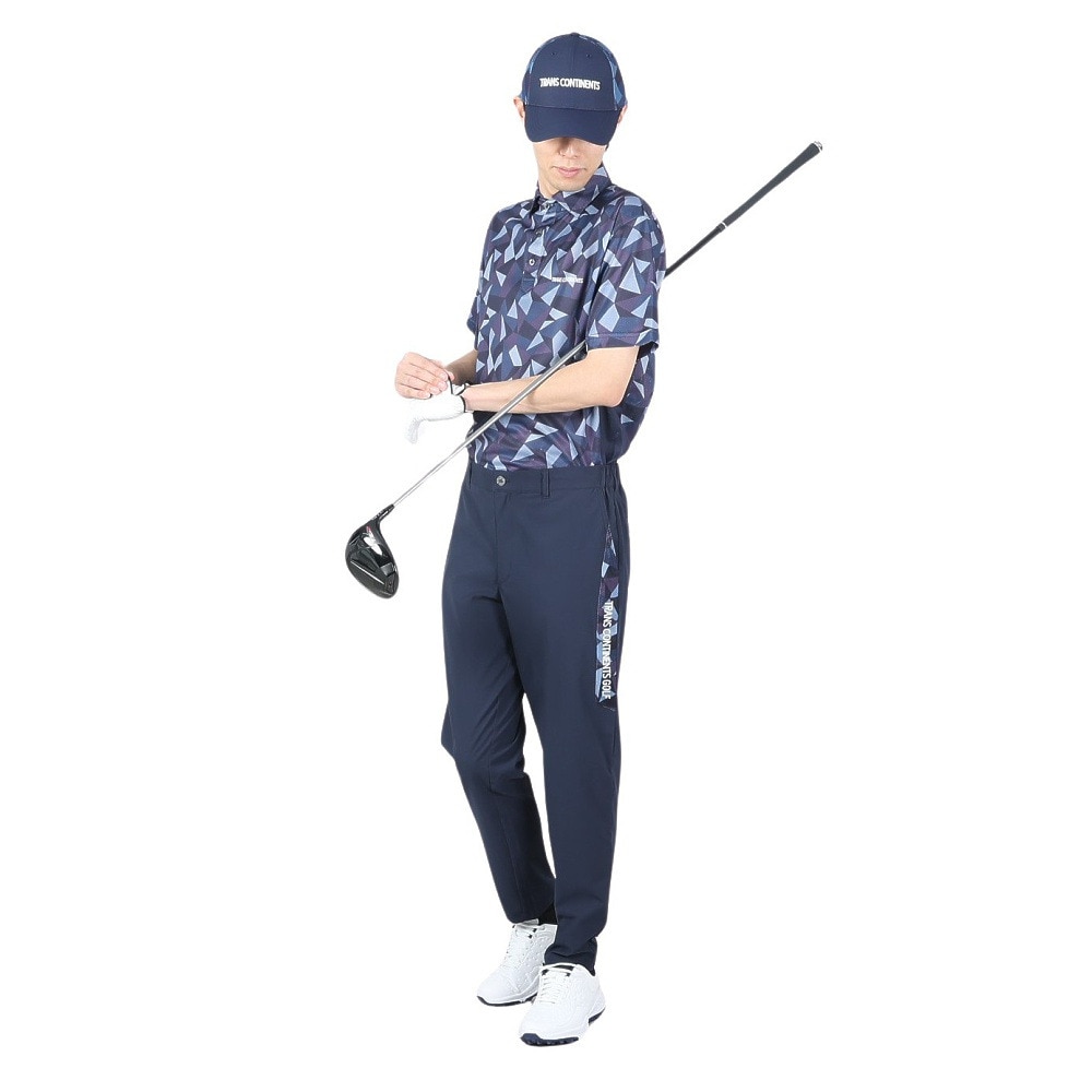 トランスコンチネンツ（TRANS CONTINENTS）（メンズ）ゴルフウェア 幾何柄 共衿 半袖ポロシャツ 24WTRX03-NV