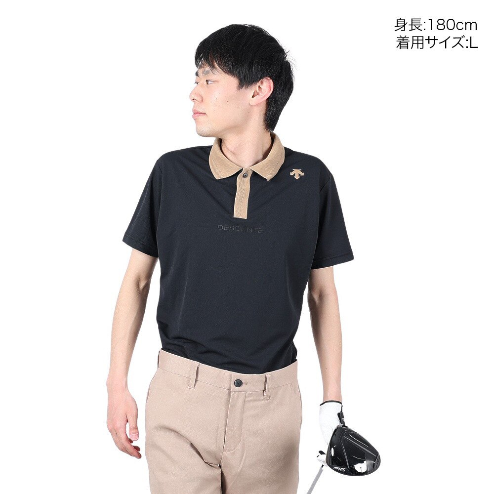 デサントゴルフ（DESCENTEGOLF）（メンズ）ゴルフウェア 吸汗速乾 鹿の子半袖シャツツ DGMXJA15 BK00
