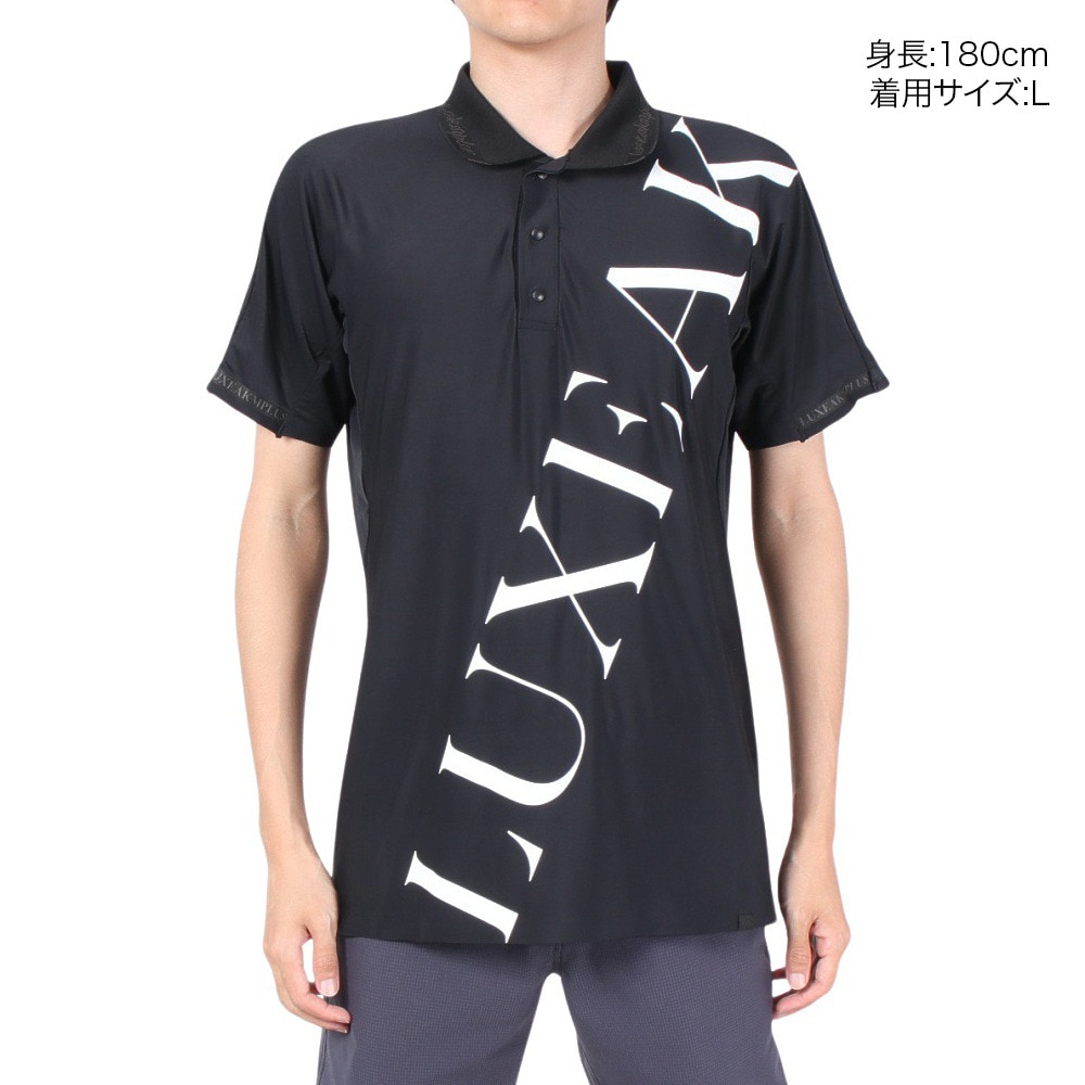 リュクスエイケイエムプラス（LUXEAKMPLU）（メンズ）ゴルフウェア 半袖 TECHNOLOGY PATTERN ポロシャツ LAH-24008black