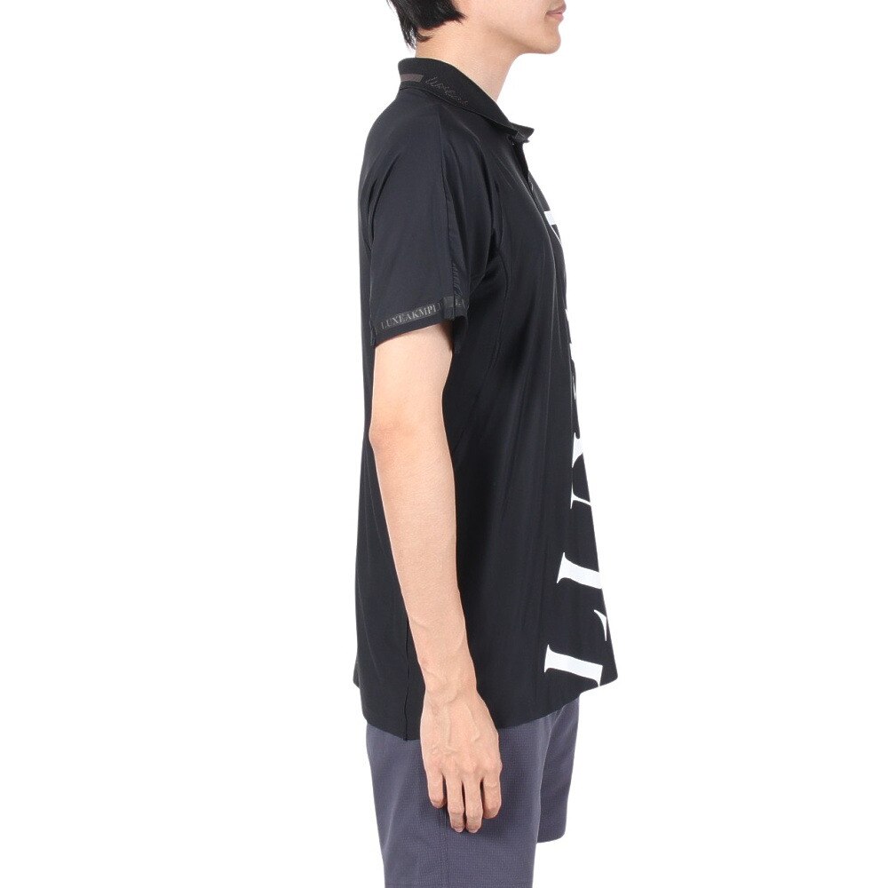 リュクスエイケイエムプラス（LUXEAKMPLU）（メンズ）ゴルフウェア 半袖 TECHNOLOGY PATTERN ポロシャツ LAH-24008black
