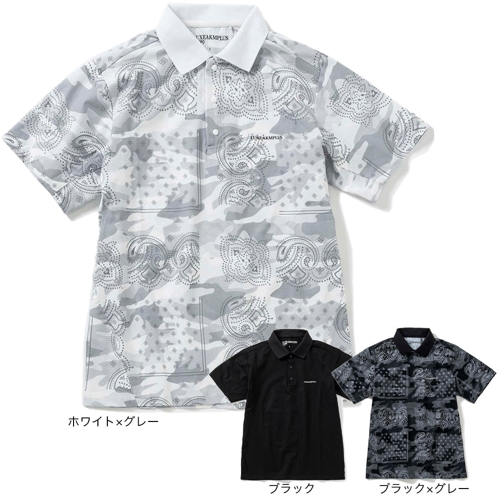リュクスエイケイエムプラス（LUXEAKMPLU）（メンズ）ゴルフウェア 半袖 VENTILATION ポロシャツ LAH-24013white x camo