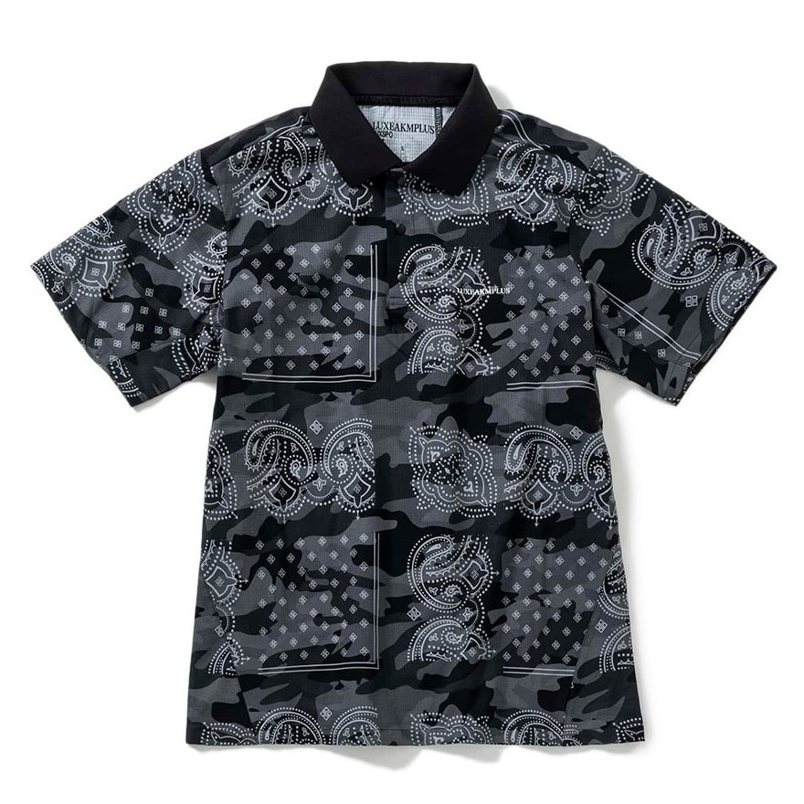リュクスエイケイエムプラス（LUXEAKMPLU）（メンズ）ゴルフウェア 半袖 VENTILATION ポロシャツ LAH-24013black x camo