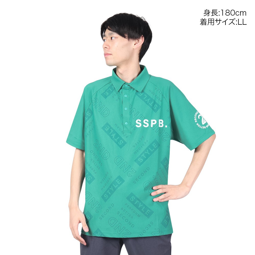 Second Style（Second Style）（メンズ）ゴルフウェア 吸水速乾 接触冷感 総柄ビッグ半袖ポロシャツ 242224-GRN