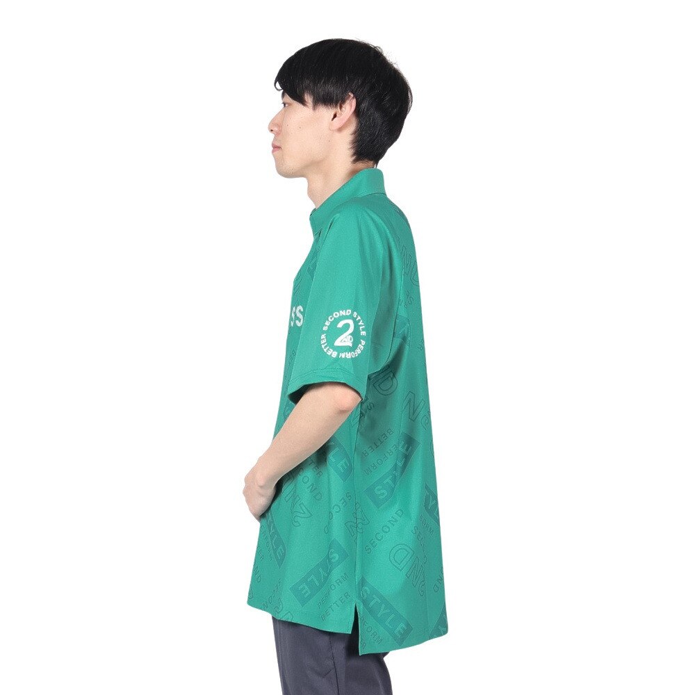 Second Style（Second Style）（メンズ）ゴルフウェア 吸水速乾 接触冷感 総柄ビッグ半袖ポロシャツ 242224-GRN