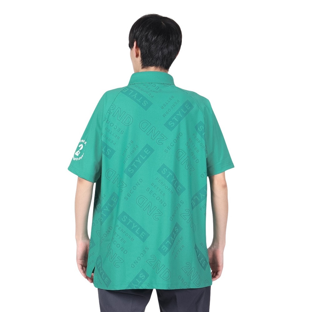 Second Style（Second Style）（メンズ）ゴルフウェア 吸水速乾 接触冷感 総柄ビッグ半袖ポロシャツ 242224-GRN