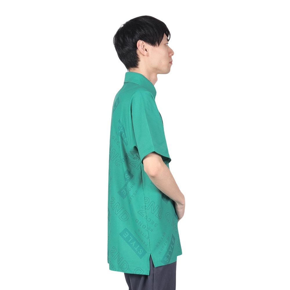 Second Style（Second Style）（メンズ）ゴルフウェア 吸水速乾 接触冷感 総柄ビッグ半袖ポロシャツ 242224-GRN