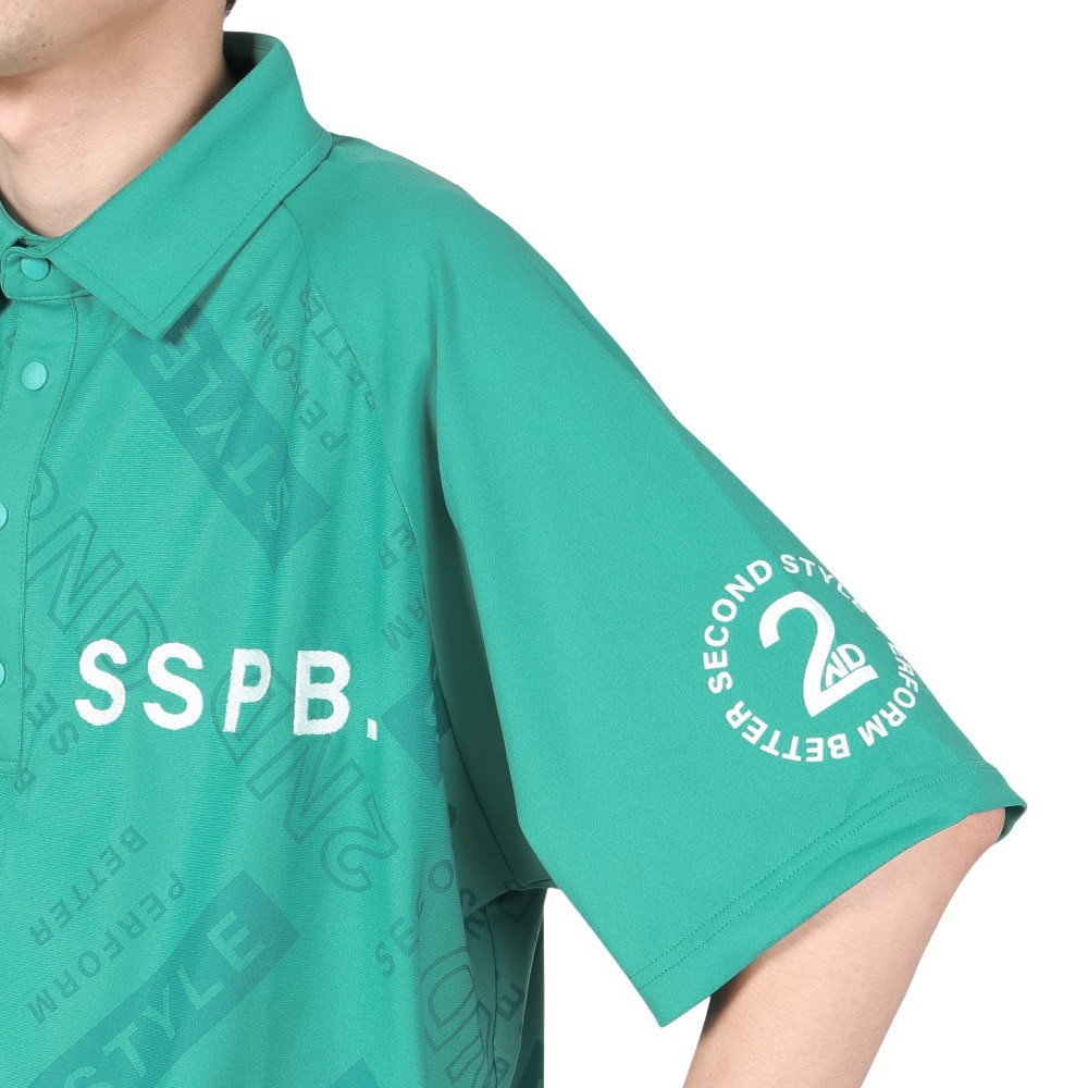 Second Style（Second Style）（メンズ）ゴルフウェア 吸水速乾 接触冷感 総柄ビッグ半袖ポロシャツ 242224-GRN