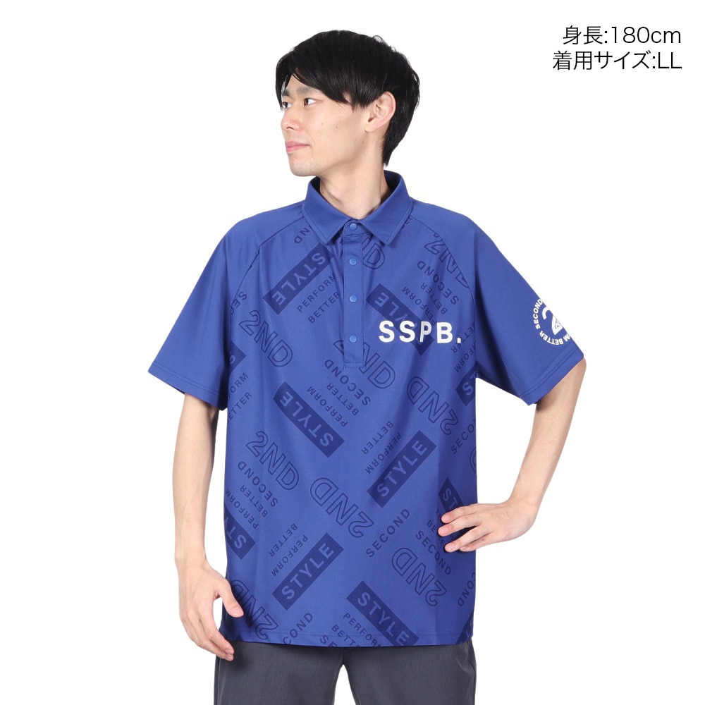 Second Style（Second Style）（メンズ）ゴルフウェア 吸水速乾 接触冷感 総柄ビッグ半袖ポロシャツ 242224-NVY