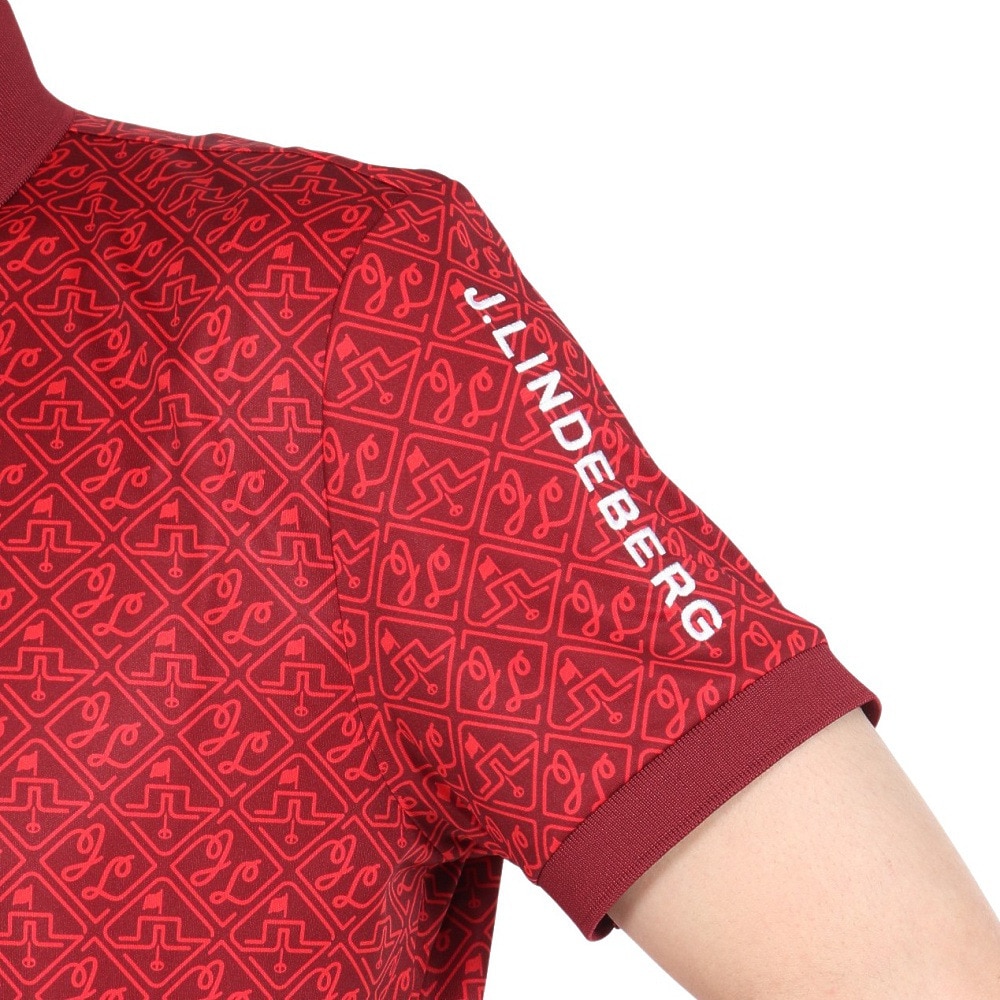 J.LINDEBERG（メンズ）ゴルフウェア 吸水速乾 シーズンプリント袖 ロゴ刺繍 半袖 ポロシャツ 071-22840-068