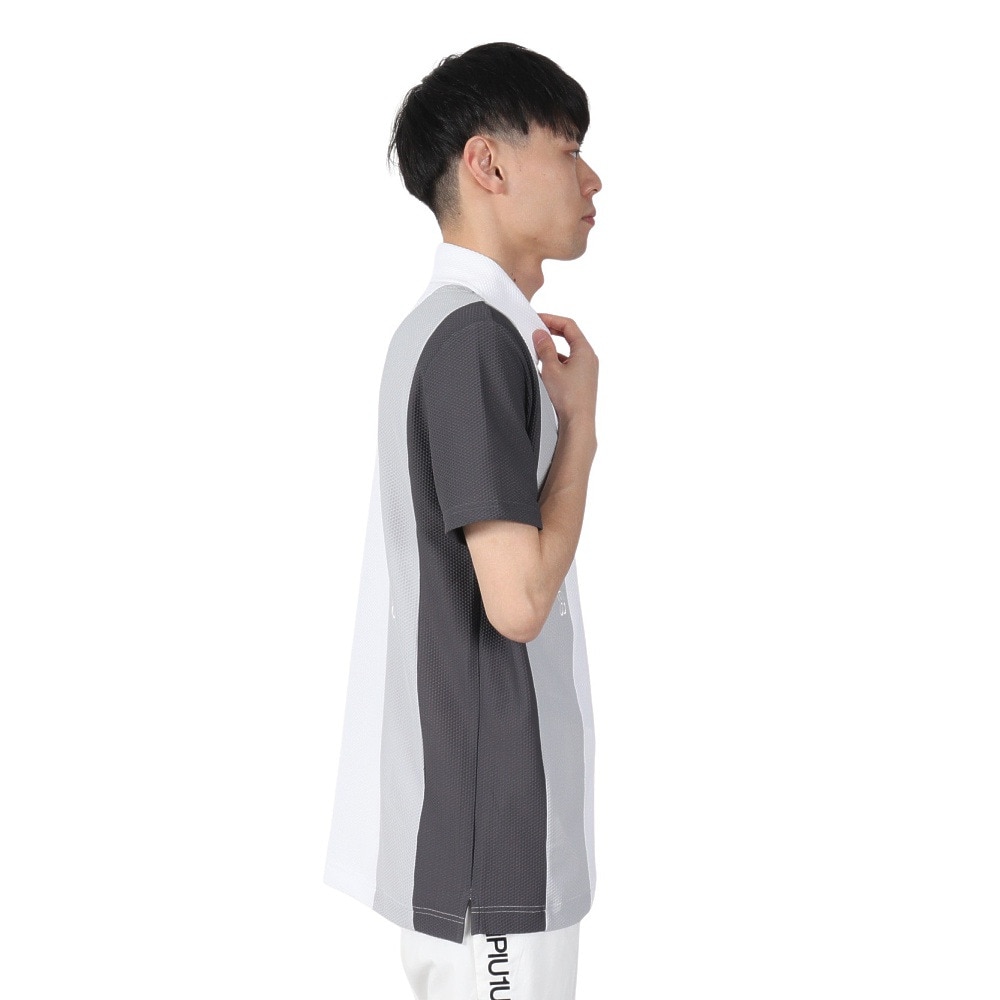 ウノ ピゥ ウノ ウグァーレ トレ（1PIU1UGUALE3）（メンズ）ゴルフウェア ポロシャツ STRIPE SWITCH GRT215 WHT